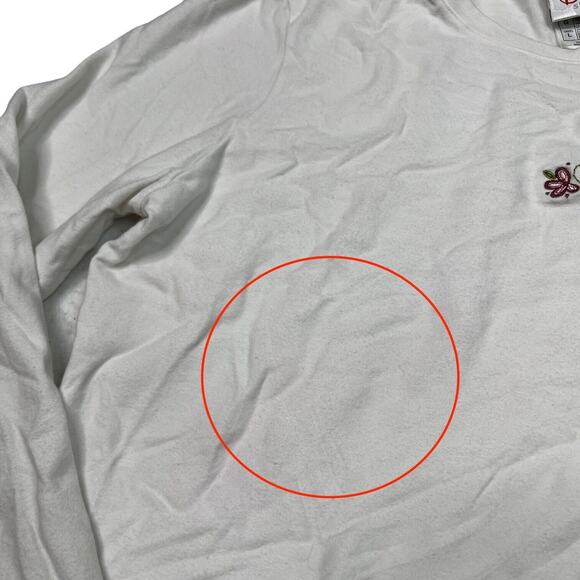 Disney VTG Y2K Embroidered Mickey Flowers Long Sleeve Tee T-Shirt FLAW Large - Picture 4 of 6